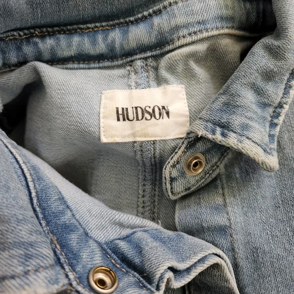 HUDSON GIRLS DENIM JUMPER BUTTON FRONT ADJUSTABLE ON BACK RAW HEM SLEEVE - Picture 3 of 5